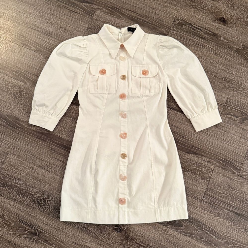 En Saison Puffed Sleeve Mini Shirtdress